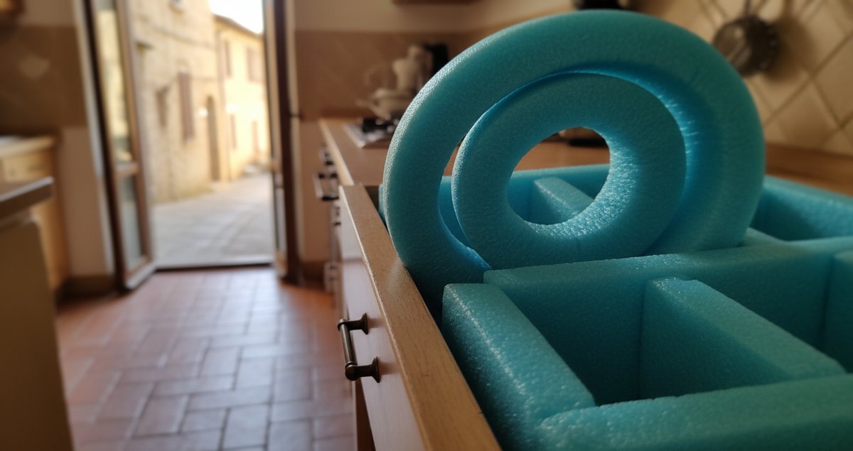 pool-noodle-cucina-trucco-risparmio-spazio-prevenire-dislordine